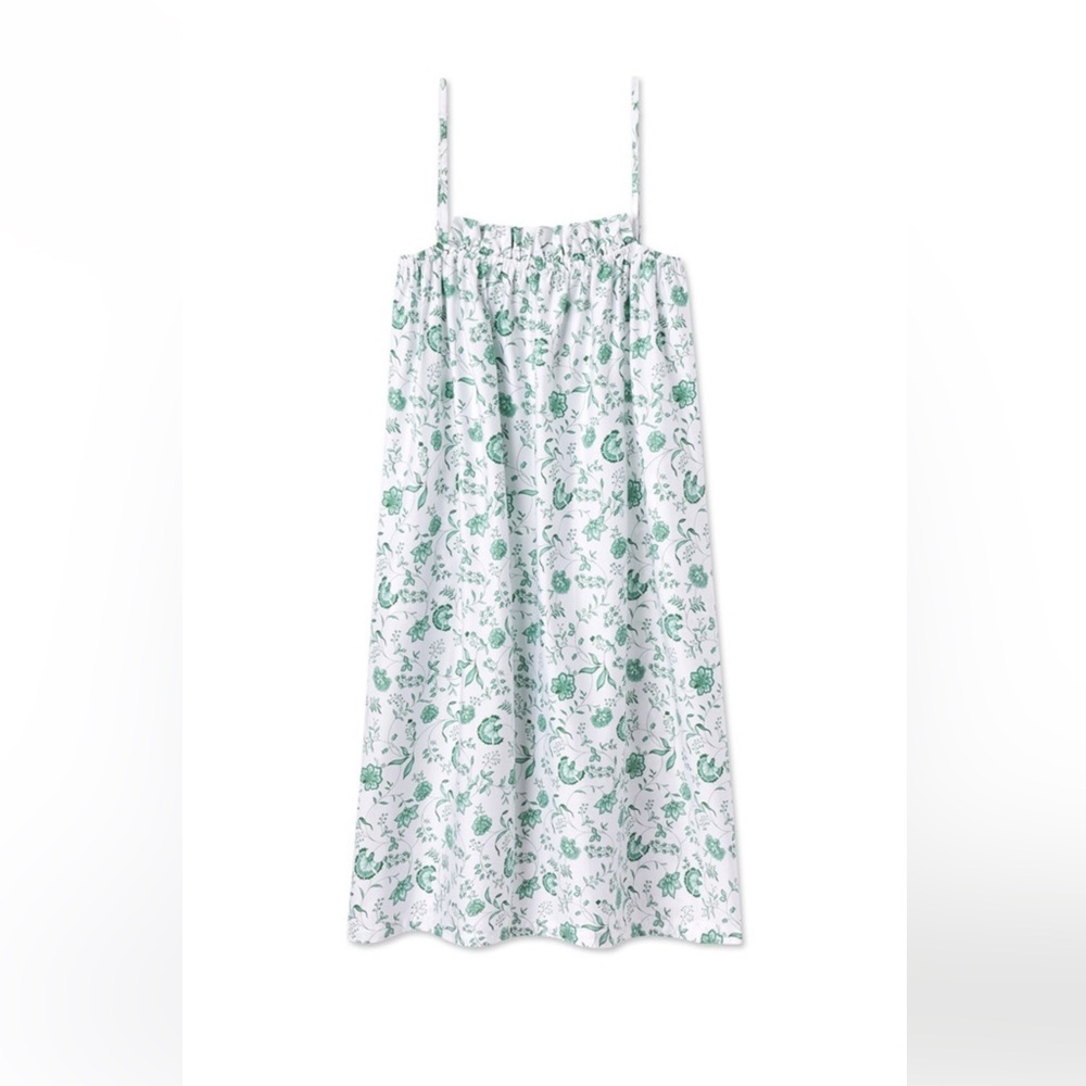 LAKE Womens Poplin Green Meadow Vines Floral Print Midi Nightgown Cotton- L